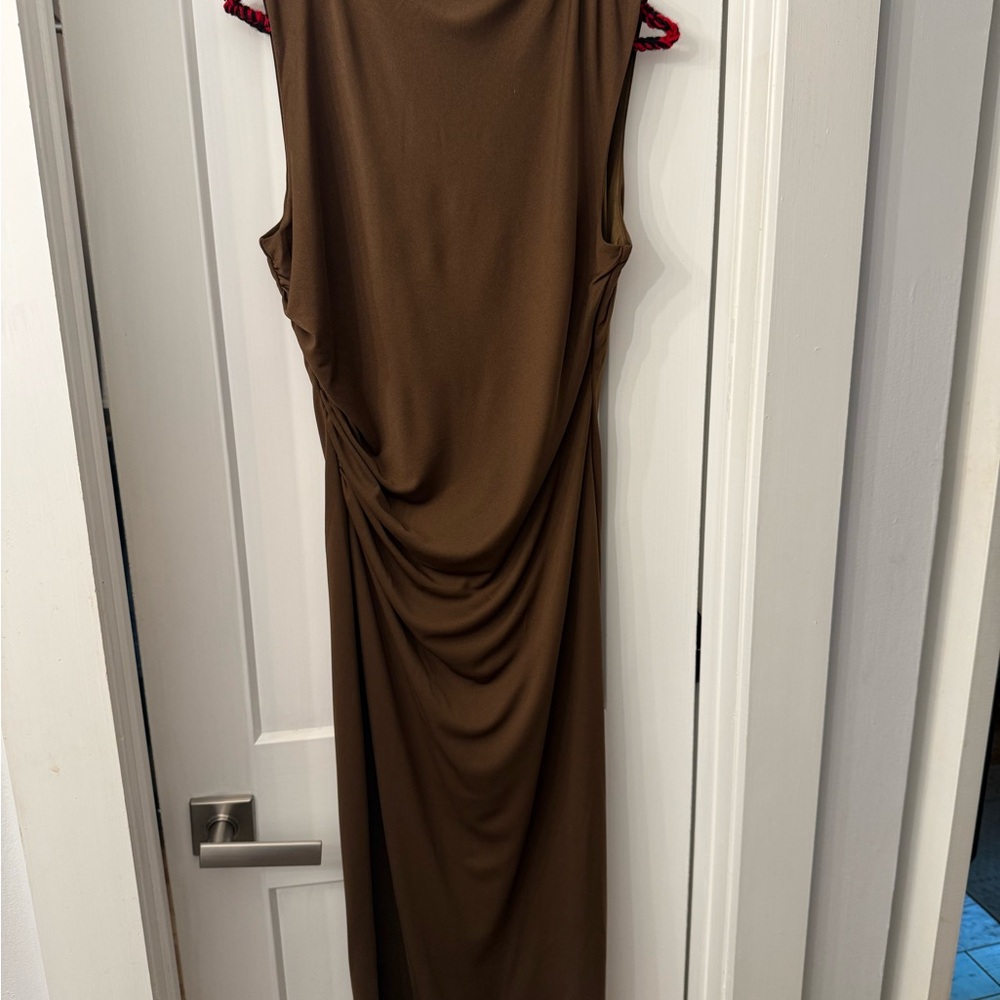 Steve Madden Brown Asymmetrical Ruched Cocktail Dress